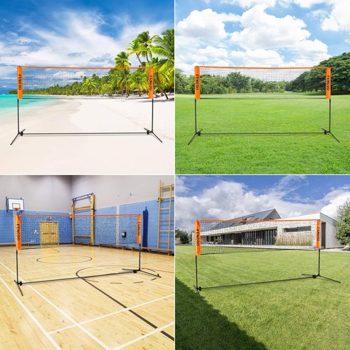 Portable Badminton Net Set, Adjustable Height Tennis Net, Kids Volleyball,Soccer Net Easy Setup Nylon Sports Net with Poles for Backyard, Indoor, Outdoor, Beach (Black/Orange, 10FT)
