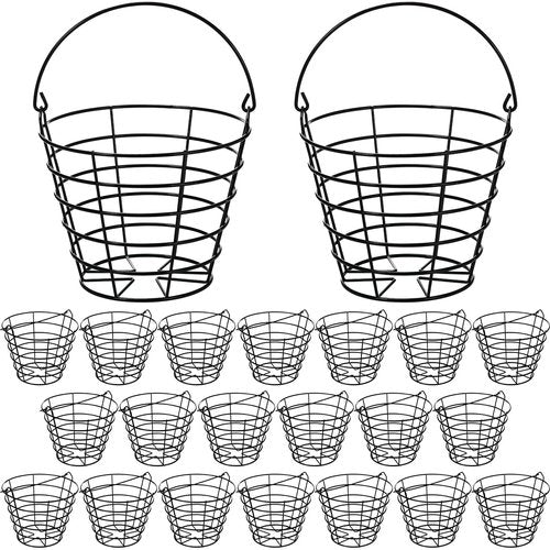 Wettarn 20 Packs Bulk Metal Wire Golf Ball Basket with Handle Stainless Steel Golf Basket Ball Holder Container for Summer Storage Practice Accessories, Black