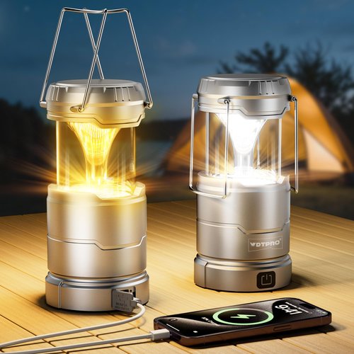 2 Pack Camping Lantern Rechargeable Collapsible, 1000LM 65 LED 3 Light Modes Camping Lights, Stepless Dimming, Waterproof Portable Lanterns for Camping Power Outages Tent Emergency Home Hiking