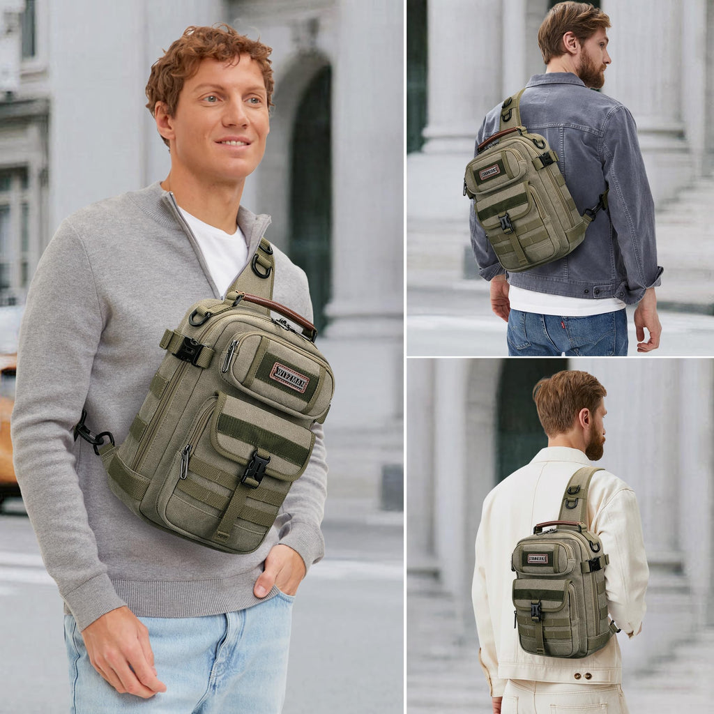 WITZMAN Sling Bag for Men Canvas Shoulder Crossbody Bags Large Vintage Bags for Men Travel, Casual, Daily(A8021 Army Green)