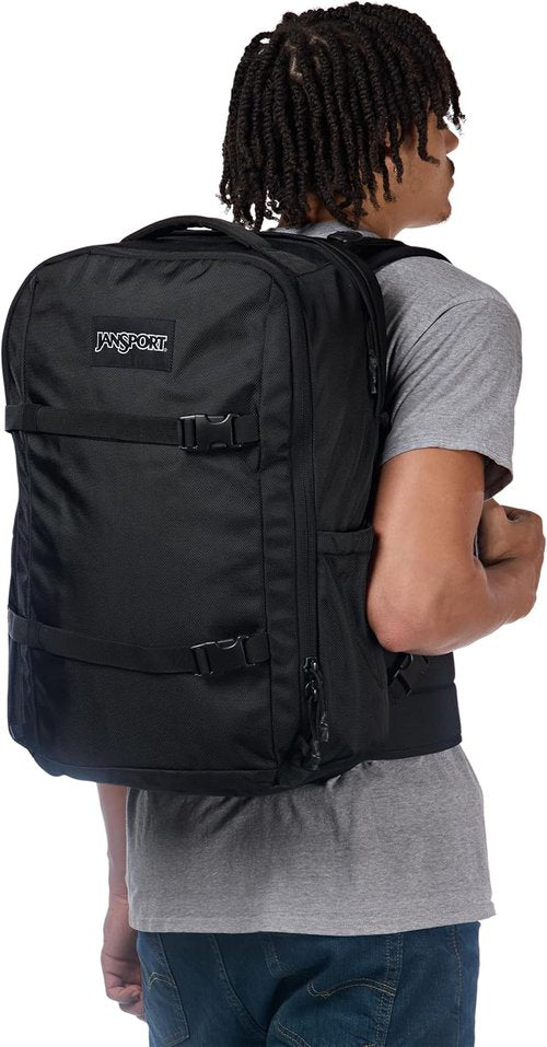 JanSport Venture Pack - Versatile Travel Backpack with Large Compartment, Compression Straps & Water Bottle Pockets, Black