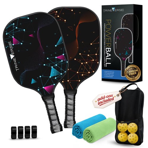 TRINEVERSE PowerBall - T300 Carbon Fiber Pickleball Paddles Set of 2 - Honeycomb Core - 15.7x7.8 inch -7oz - Pickleball Racket - Includes accesories