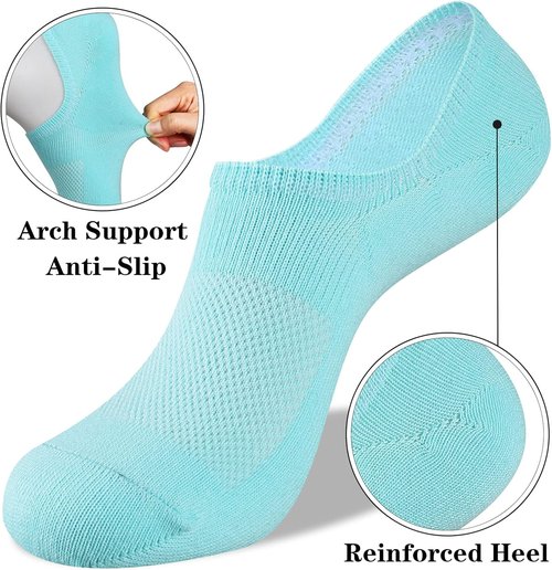 Heatuff No Show Socks - Women's Cotton Low Cut Non-Slip Casual Liner Socks | 6 Pairs