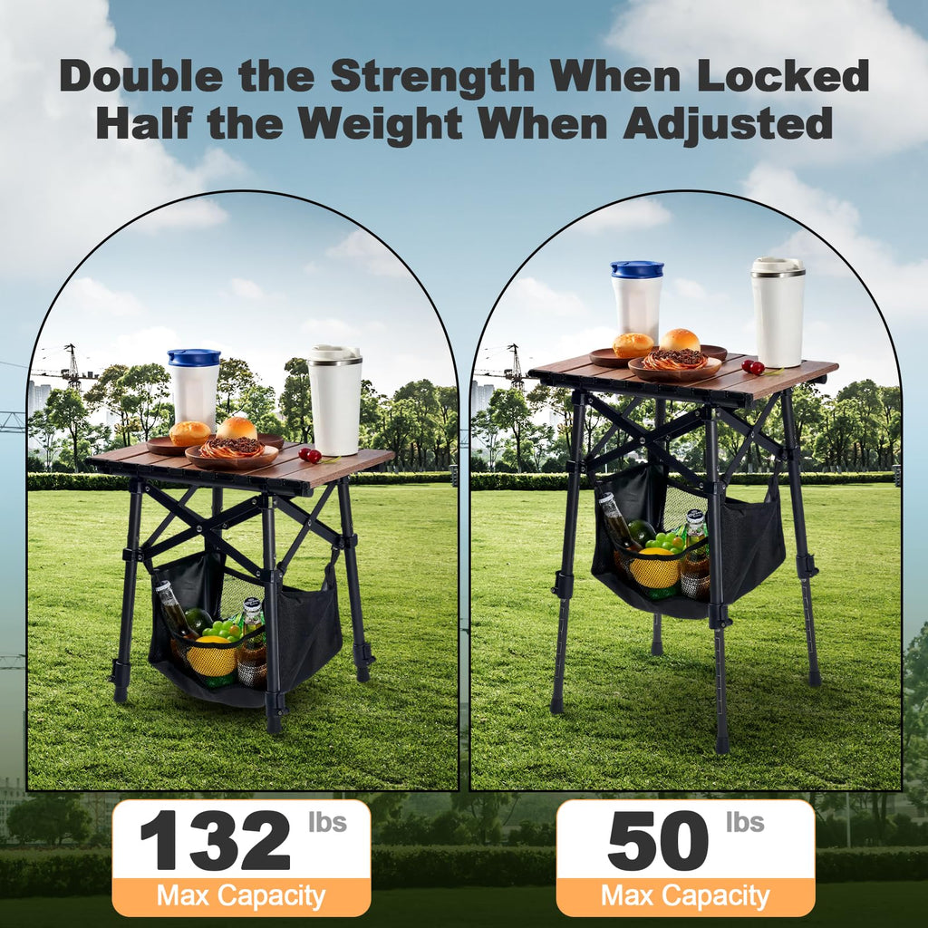 Odoland Portable Camping Table, 15.8"L x 11.8"W Folding Table with Adjustable Height 15.8" - 22", Small Beach Table with Storage Bag for Outdoor Camp, Cooking, Picnic, Travelling, Backyards, Fishing