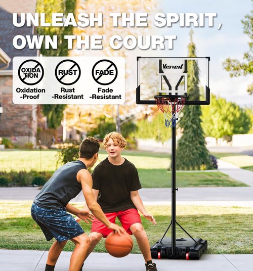 Basketball Hoop,Portable Basketball Hoop System for Outdoor, Adjustable Height 5.7-10ft 45in Backboard Basketball Goal for Kids Teen and Adult-Jet Black