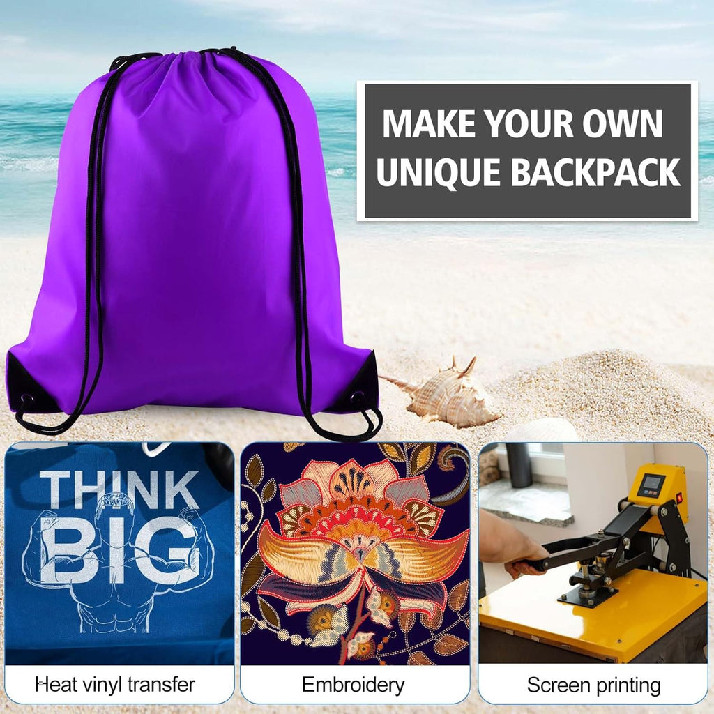 PLULON Drawstring Backpack - 2-Pack Purple Cinch Sacks for Gym, Yoga & Outdoor Activities