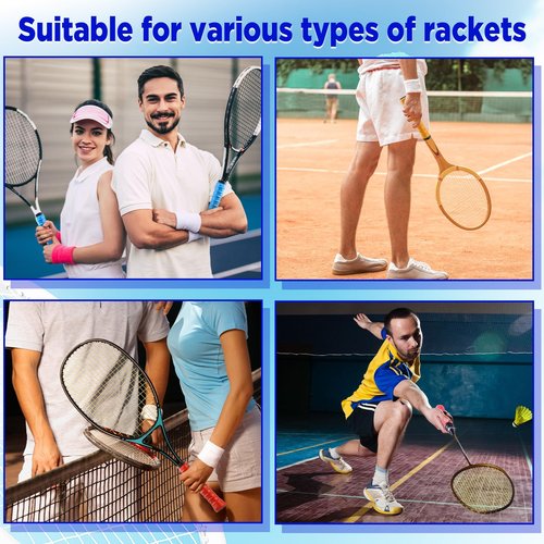 Wettarn 60 Pcs Racket Grip Anti Slip 43 Inches Tennis Racket Grip Tape Overgrips Precut and Dry Feel Tennis Anti Slip Absorbent Overgrip for Badminton, Fishing Rod