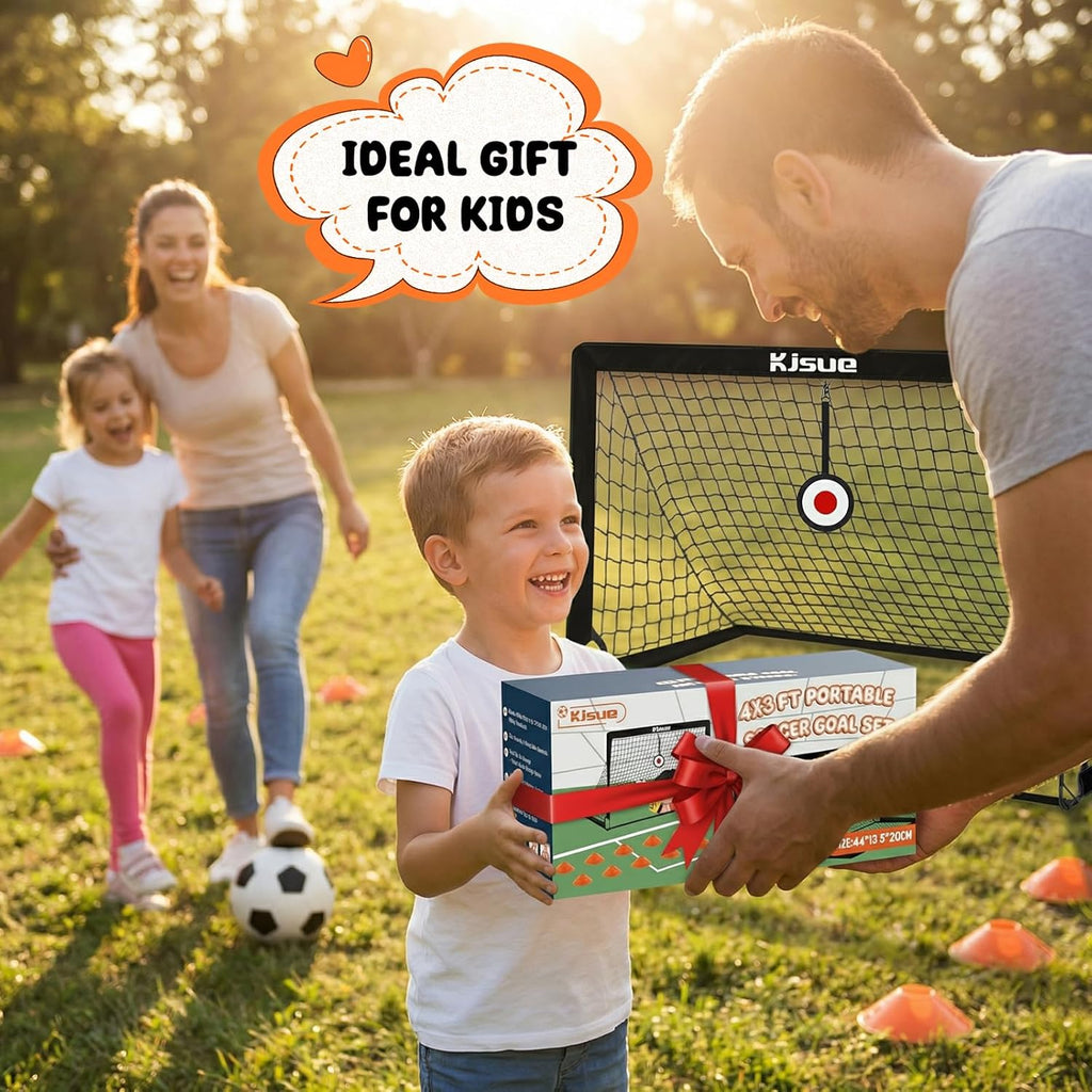 Skiennix Kids Soccer Goals - Set of 2 Pop-Up 4 x 3ft Training Nets for Outdoor & Indoor Play