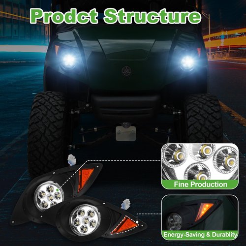 10L0L Golf Cart Head Light Kit for YAMAHA Drive G29 2007-2016 Gas or Electric Golf Cart - Front Driver Side and Passenger Side Replace 12V Headlights Light Kit Assembly, 3Pin Connector Included