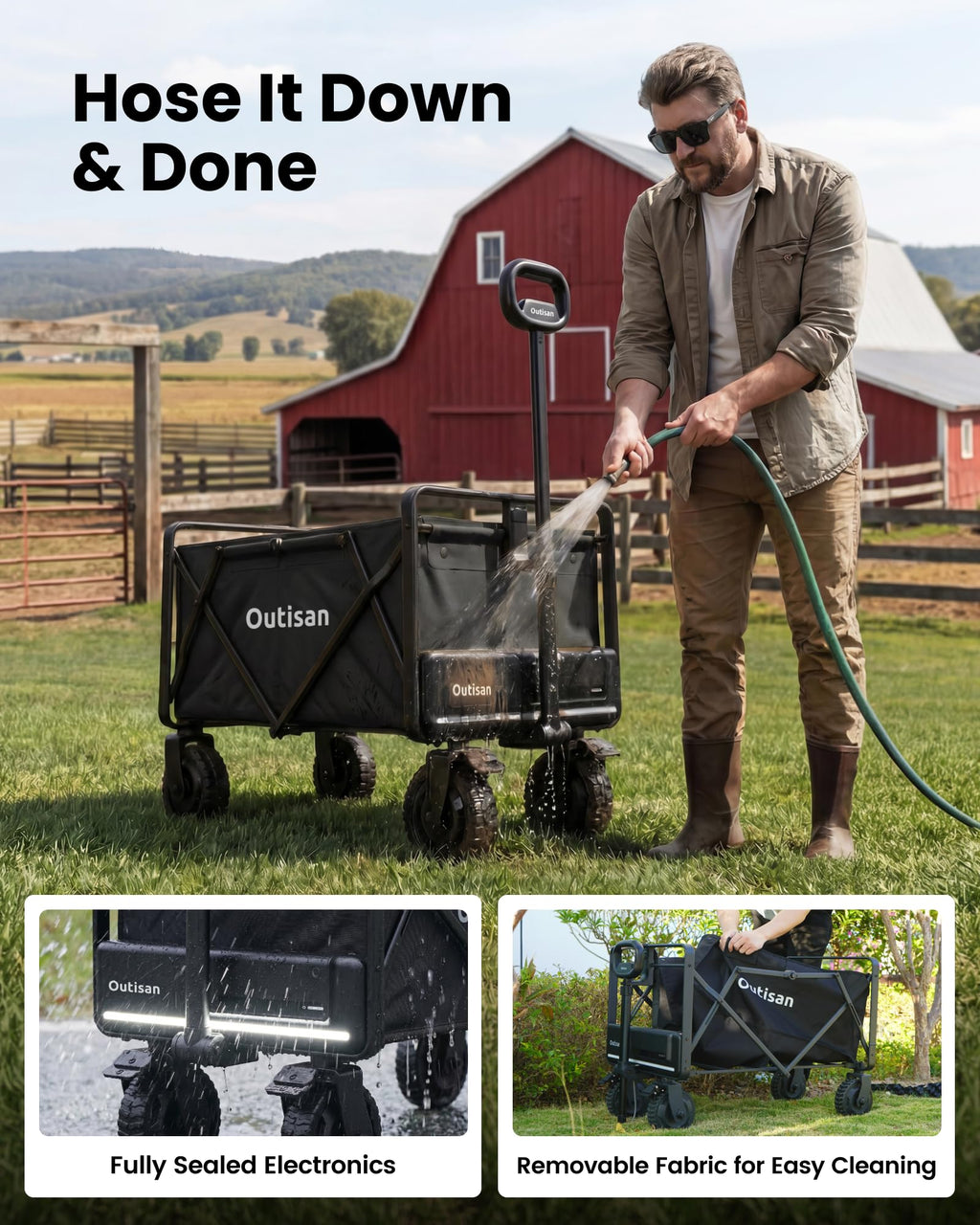 Smart Electric e-Wagon Air 3-Second Fold Cart with 9-Mile Range 300LB Heavy-Duty Dual Motor Wagon All-Terrain Collapsible Wagon for Grocery, Camping, Beach Jet Black
