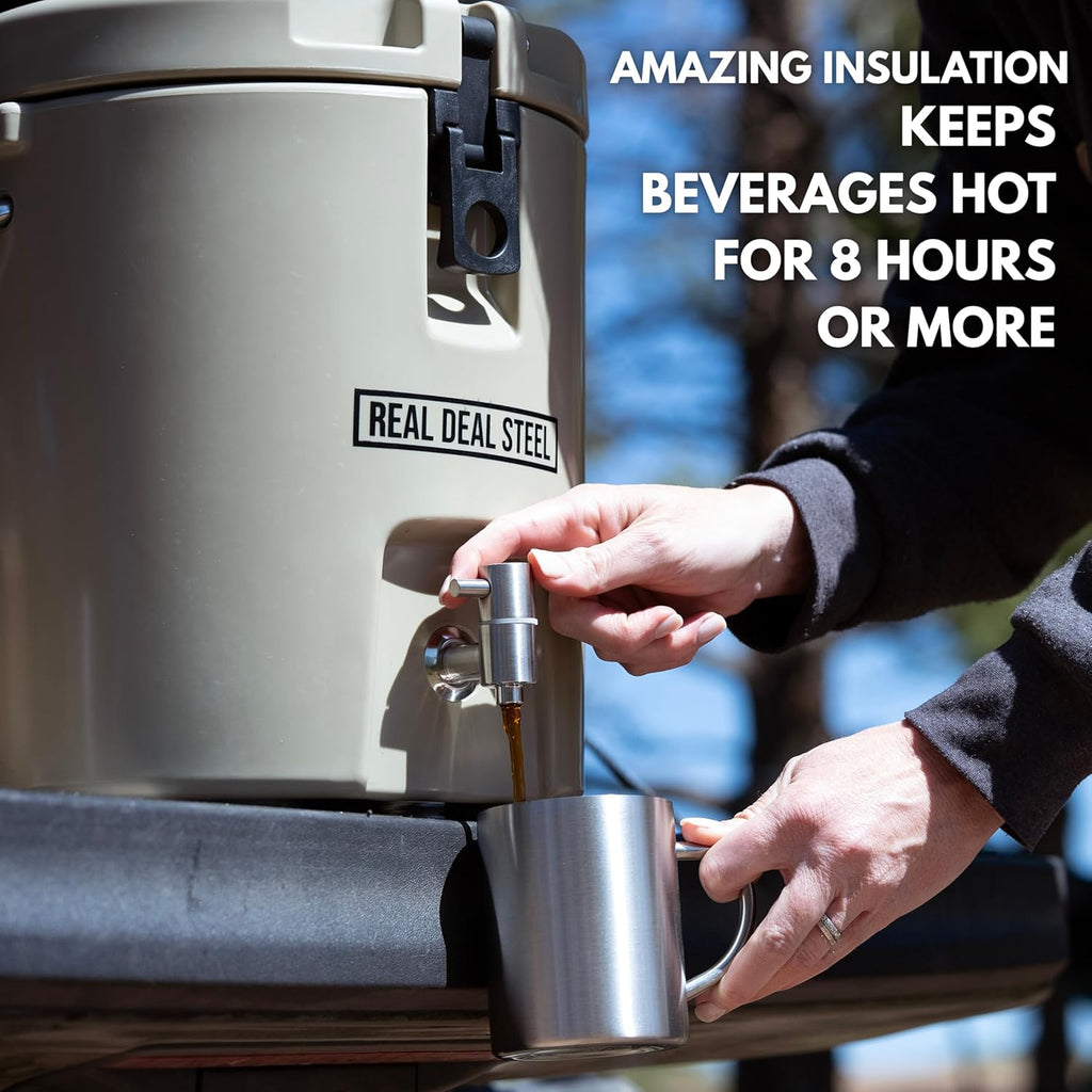 Skiennix Insulated Beverage Dispenser - 2 Gallon Hot Drink Container with Stainless Steel Interior | Perfect for Camping & Parties - Tan