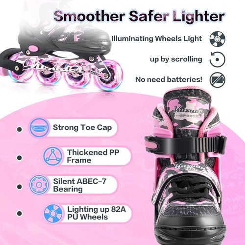 Kuxuan Adjustable Inline Skates - Light-Up Wheels for Kids & Youth | Fun & Colorful Design