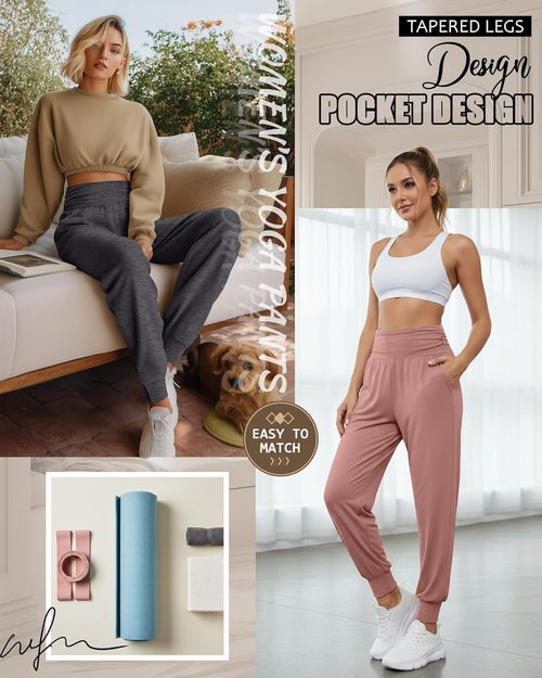 Locoowai Women's Yoga Joggers - Cozy High-Waisted Sweatpants with Pockets | 2 Pack, Casual Comfort
