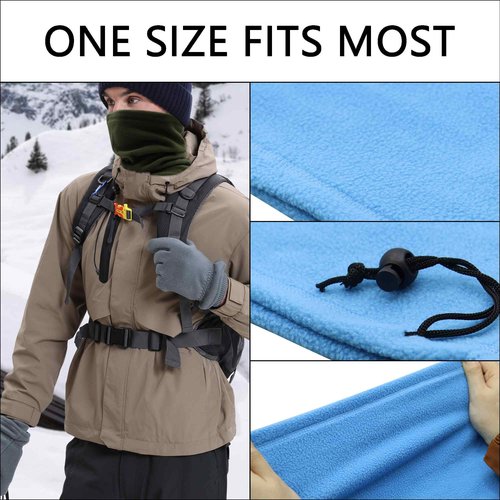 TiKOKEY 4PCS Winter Drawstring Headscarf Fleece Neck Gaiter Face Cover Neck Gaiters for Men Windproof Neck Warmer Men Gaiter Scarf
