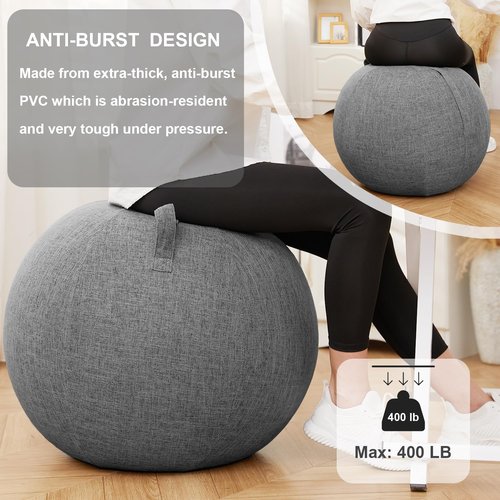 TokSay Exercise Ball Chair for Home Office - 25IN Yoga Ball with Leathaire Cover - Anti-Burst Stability Ball for Pregnancy, Balance & Active Sitting - Pump Included (Gray)