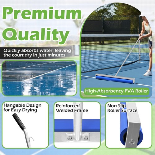 Montex Tennis Court Squeegee, Foam Tennis Sponge Roller, Lightweight Quick Clearing Tools for Tennis Basketball Sports Court, Silver