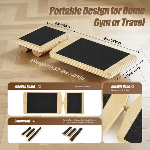 Professional Foot & Ankle Balance Training System – Cork Balance Board with Adjustable Wooden Bars for Stability, Rehab & Performance
