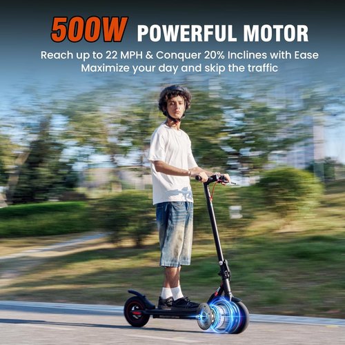 iScooter Electric Scooter - 500W Peak Power, 18 Miles Range, 22 MPH Top Speed | Foldable Design for Adults & Kids