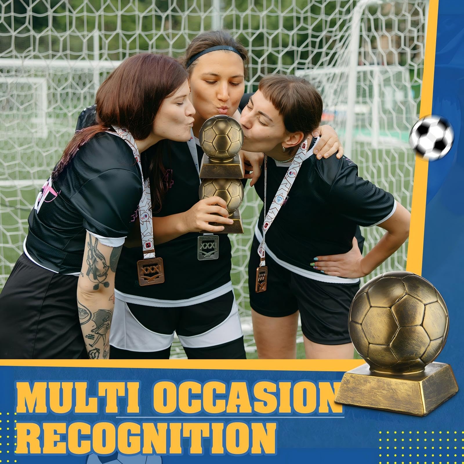 Liliaafar 1 Pcs Soccer Trophy Award Resin Soccer Medals Collectible for Sports Achievements, Office Desk Decor, Trophy Case Display (Style1,Bronze Golden)