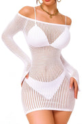 White Off-Shoulder Mesh Swimsuit Cover-Up for Women - Sexy Beach Mini Dress
