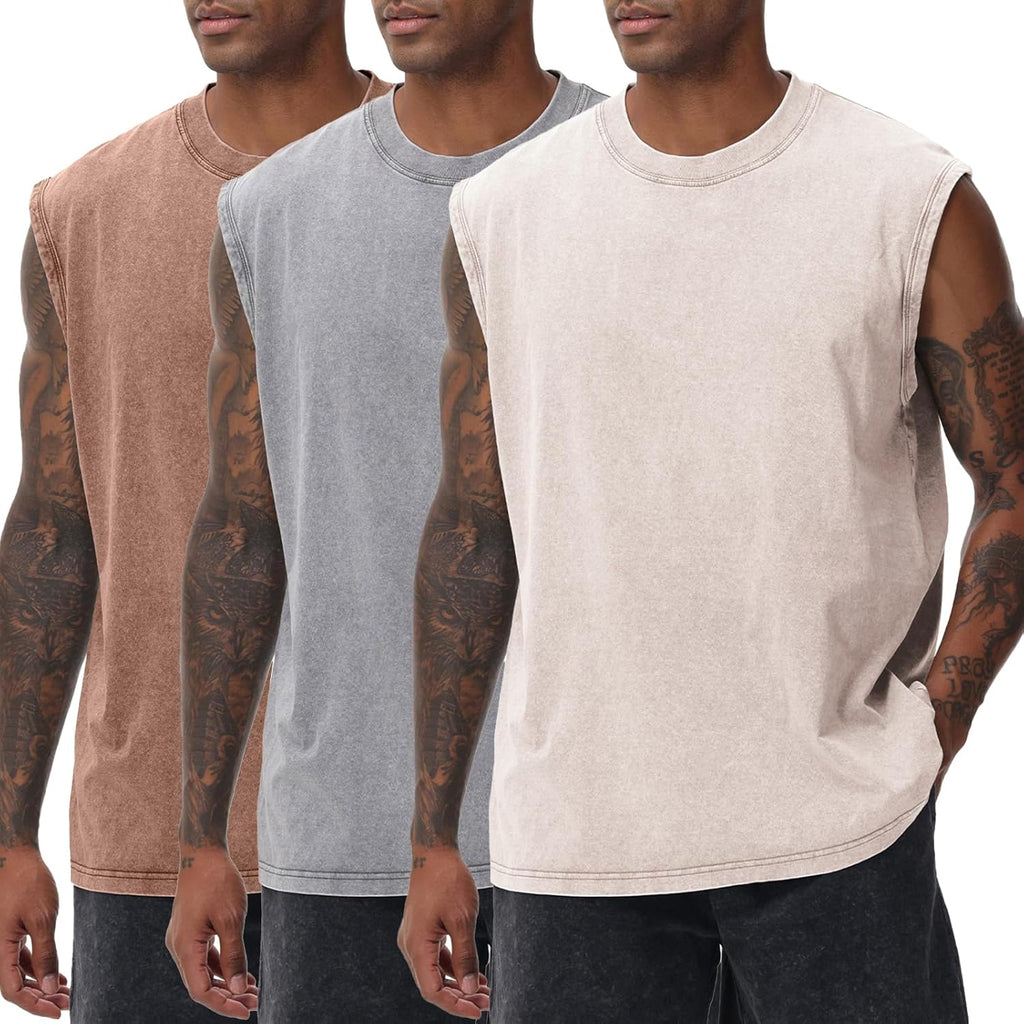 Skiennix Men's Workout Tank Tops - Sleeveless Muscle Tee for Gym & Running | Acid Wash Design