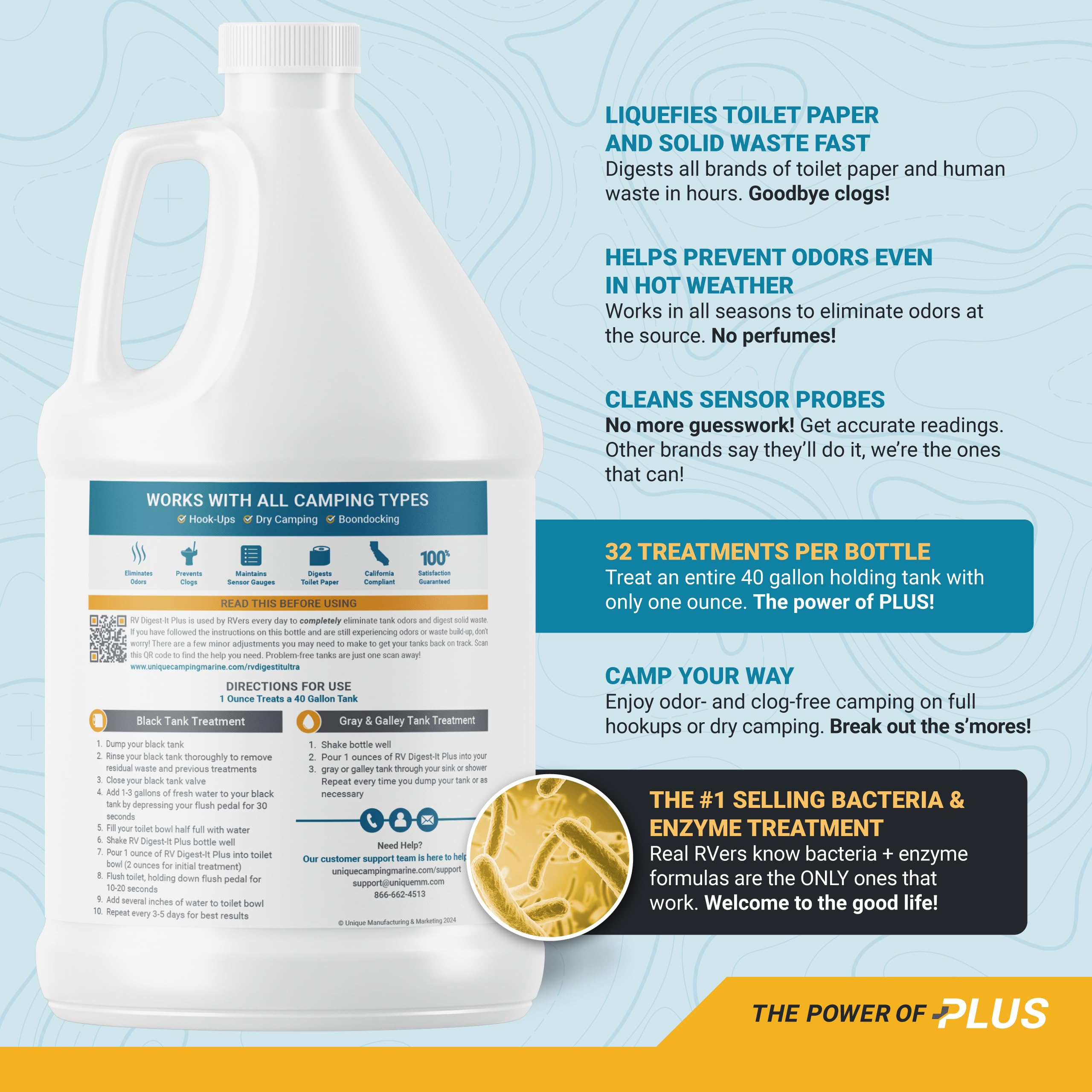 Unique RV Digest-It Ultra RV Toilet Treatment Refill, 128 Uses, Super Concentrated - Eliminates Smells and Liquifies Waste, Easy-Measure Extra-Strength Bio-Enzymatic Holding Tank Treatment (128 oz)