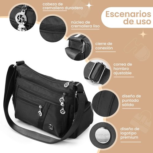 Hekyip Women's Crossbody Bag, Women's Crossbody Bag, Waterproof Crossbody Bag Backpack with Multiple Zipper Pockets (Black)