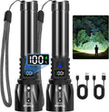 TrixHub Rechargeable Flashlights - 99,000 High Lumens | 5-Mode Tactical LED Light with LCD Display, 2-Pack