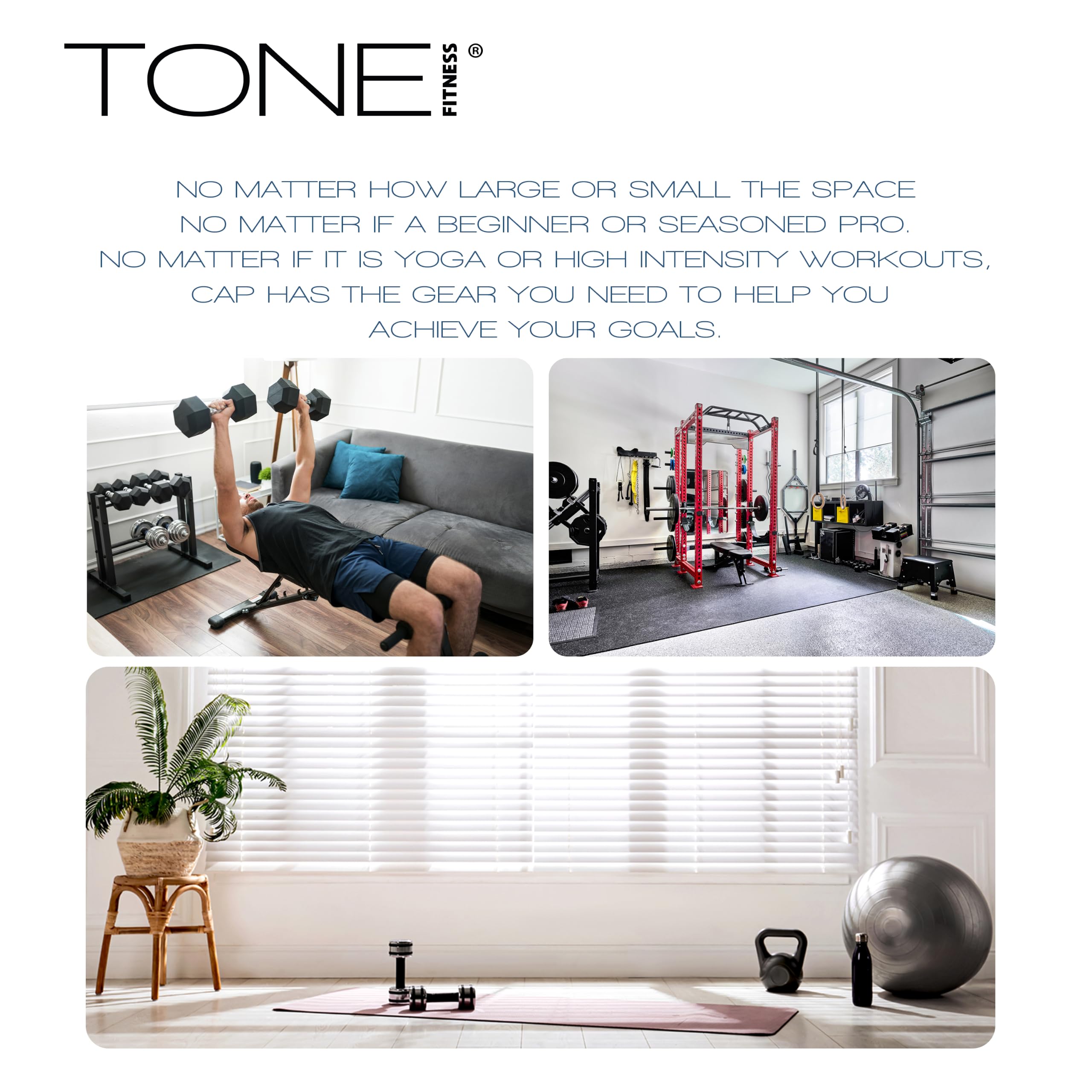 Tone Fitness Premium Extra Thick 1-Inch High Density Exercise Mat with Carry Strap – Non-Slip Workout, Pilates, and Yoga Mat for Home Gym - Color Mocha - Mesh Pattern