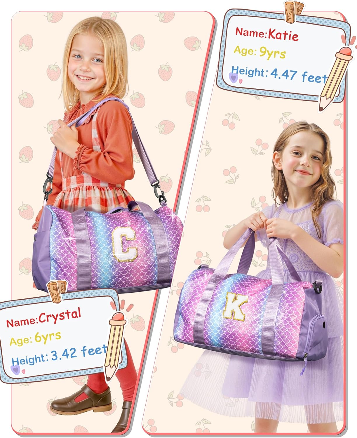 Skiennix Personalized Gym Bag for 8-Year-Old Girls - Stylish Weekender Tote with Shoe Compartment & Makeup Pouch (Letter T)