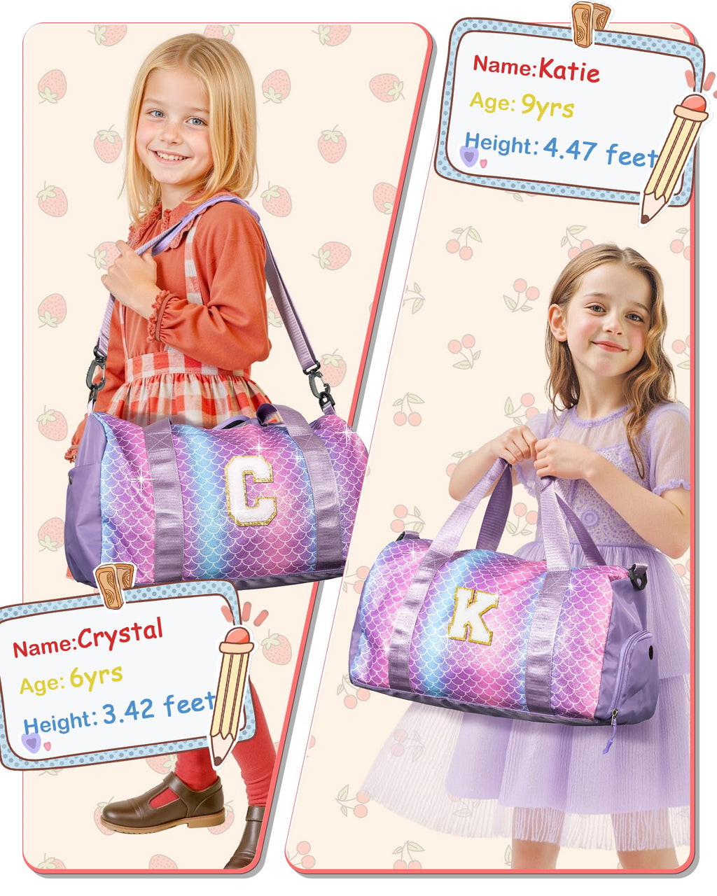 Vogewood Cool Stuff for Teen-Girl Gym Bag with Shoe Compartment, Kid Personalized Weekender Overnight Bags, Initial Travel Tote with Makeup Pouch, Gift for 7 8 9 10 11 12 Year Old Girls (Letter S)
