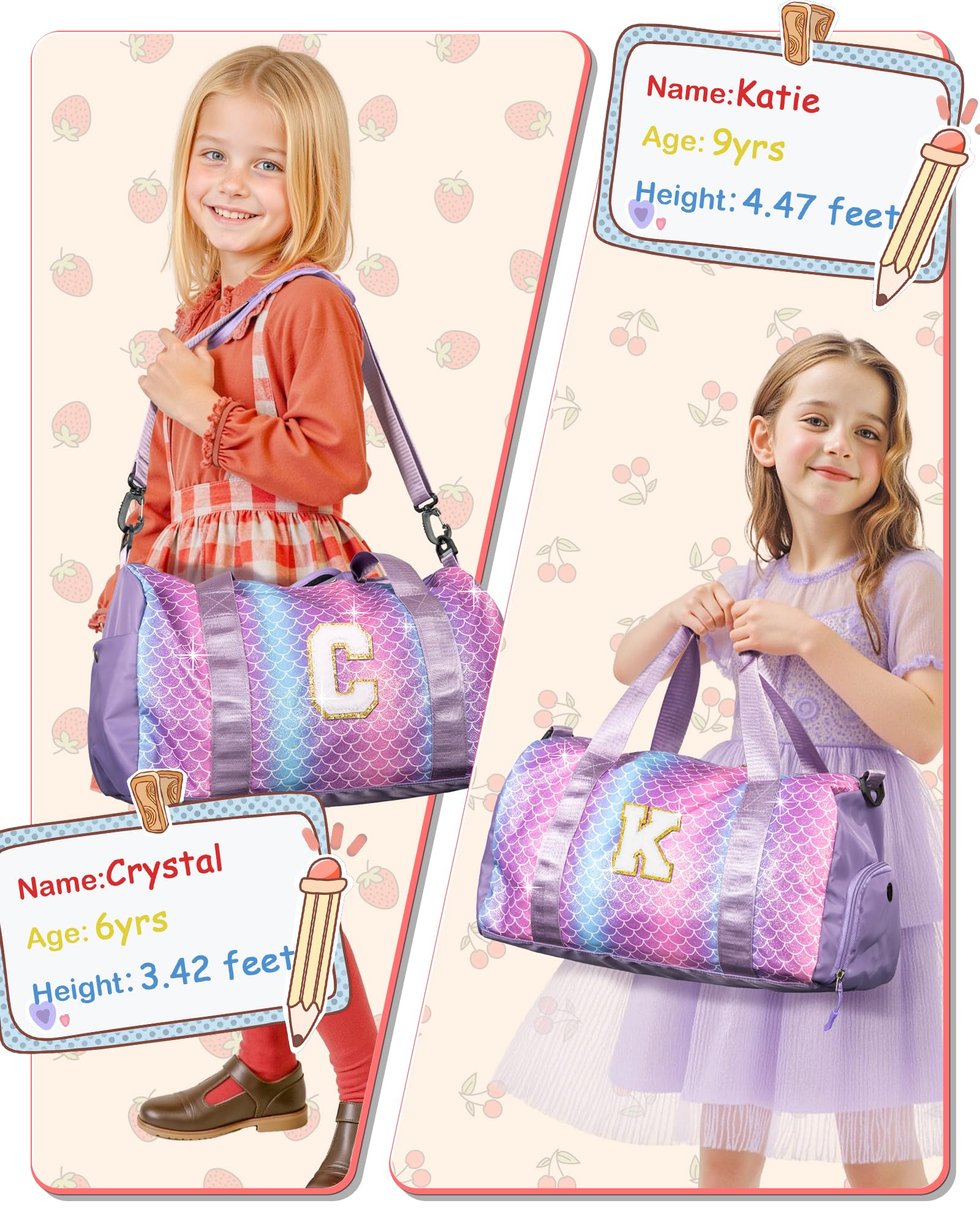 Vogewood Cool Stuff for Teen-Girl Gym Bag with Shoe Compartment, Kid Personalized Weekender Overnight Bags, Initial Travel Tote with Makeup Pouch, Gift for 7 8 9 10 11 12 Year Old Girls (Letter S)