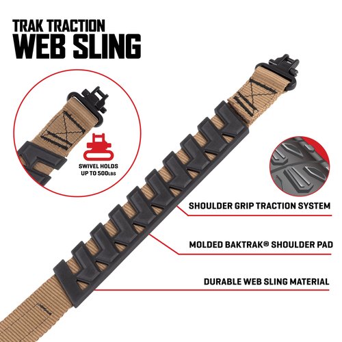 Allen Company Baktrak Traction Web 36″ Rifle Sling w/ 500lb‑Rated Swivels – Slim, Non‑Slip Pad - Tan/Black