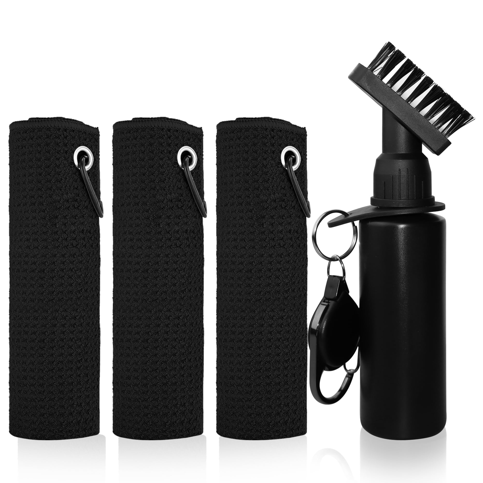 PUWENHAN 3 Pack Golf Towel with Golf Club Brush Cleaner Set with Water Bottle –Golf Accessories Gift Set for Men & Women, Cleaning Kit for Clubs & Balls Cleaning Brush Tools Gifts for Golfers