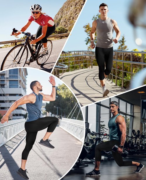 Niksa 3/4 Men's Compression Pants - Athletic Running Capri Tights Quick Dry Basketball Sports Leggings Gym Workout Base Layer