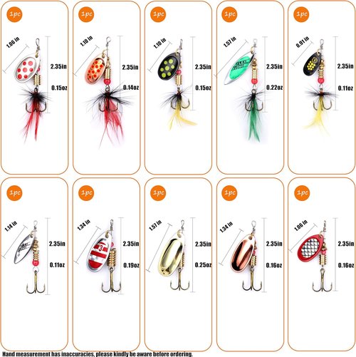 EXAURAFELIS 10/30pcs Fishing Lure Spinnerbait with Feathered Treble Hooks Rooster Tail Fishing Lures Spoon Lures for Bass Salmon Trout Spinner Baits with Tackle Box