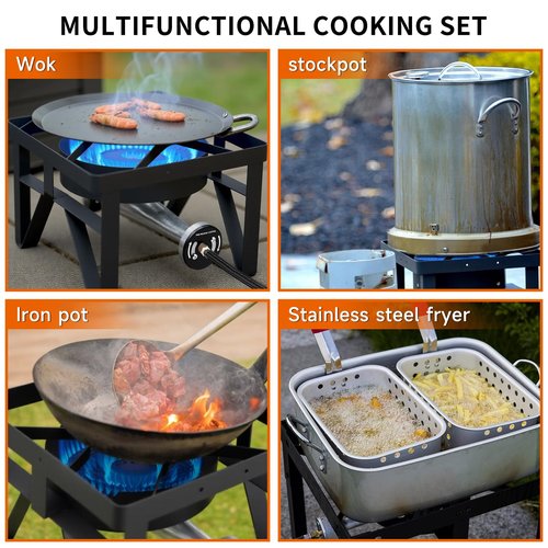 SKOK 200,000 BTUs High Pressure Single Burner Propane Camping Stove - Portable Outdoor Stove for Outdoor Cooking, Backyard, Picnic