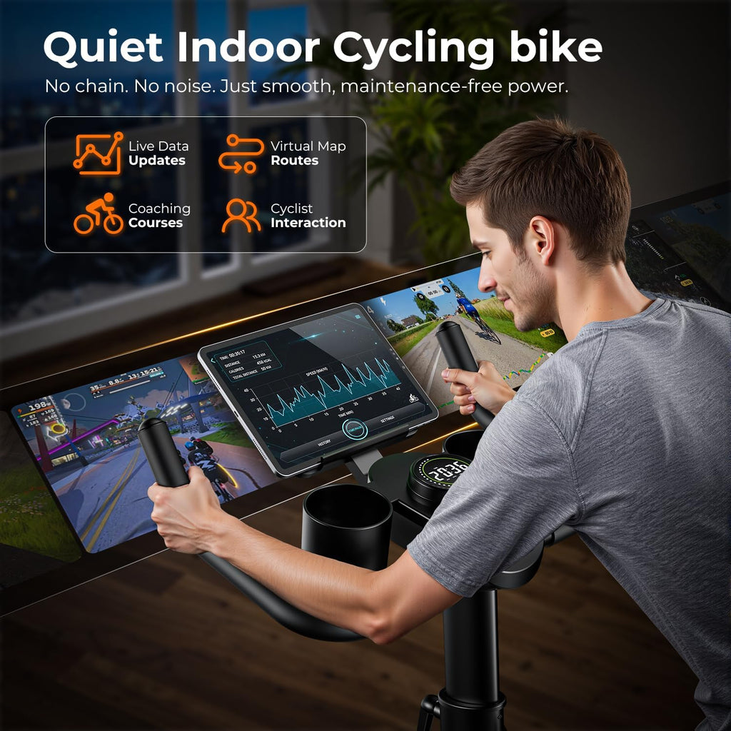 OWLSKY Exercise Bike - Quiet Indoor Cycling Stationary Bike with APP, 300 lbs Capacity, Adjustable Seat & Tablet Holder