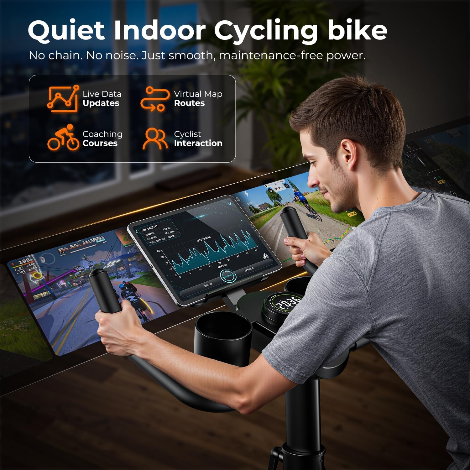 OWLSKY Exercise Bike - Quiet Indoor Cycling Stationary Bike with APP, 300 lbs Capacity, Adjustable Seat & Tablet Holder