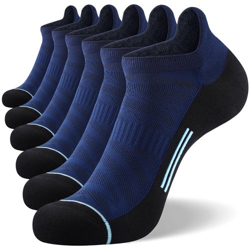 FITRELL 6 Pack Ankle Running Socks for Men and Women Low Cut Cushioned No Show Athletic Sports Compression, Shoe Size 12-15, Navy Black
