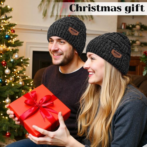 Loritta Winter Hat Warm Knitted Thick Baggy Slouchy Beanie Skull Cap for Men, B-Blended Dark Grey with Weave, 1 Pack