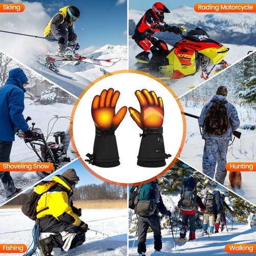 Meoneo Heated Gloves for Men Women - Rechargeable Battery Electric Gloves Waterproof & Double Windproof Winter Gloves for Camping Fishing Ski Hunting Riding Motorcycle Outdoor (Large)
