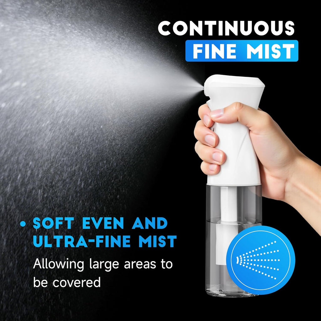 Skiennix Continuous Spray Bottles - Ultra Fine Mist Refillable Sprayer for Hair, Plants & Cleaning | 6.8 OZ/200ML, White