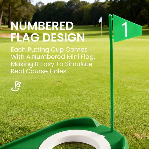FINGER TEN Golf Putting Cup with Numbered Flag Design 3 Pack, Durable Plastic Practice Cups Golf Training Aids, Lightweight Easy to Carry for Office Backyard Indoor Outdoor (Green-3 Pack)