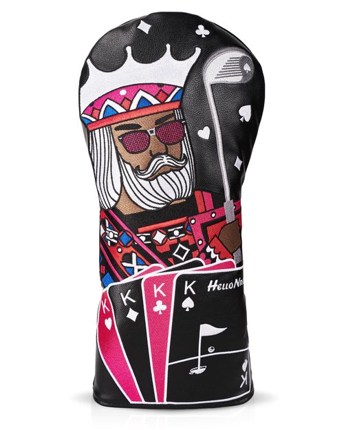 Golf Club Covers – Funny Poker Leather Driver Headcover, Fairway Wood & Hybrid, Cool Embroidered Golf Headcovers, (Black)