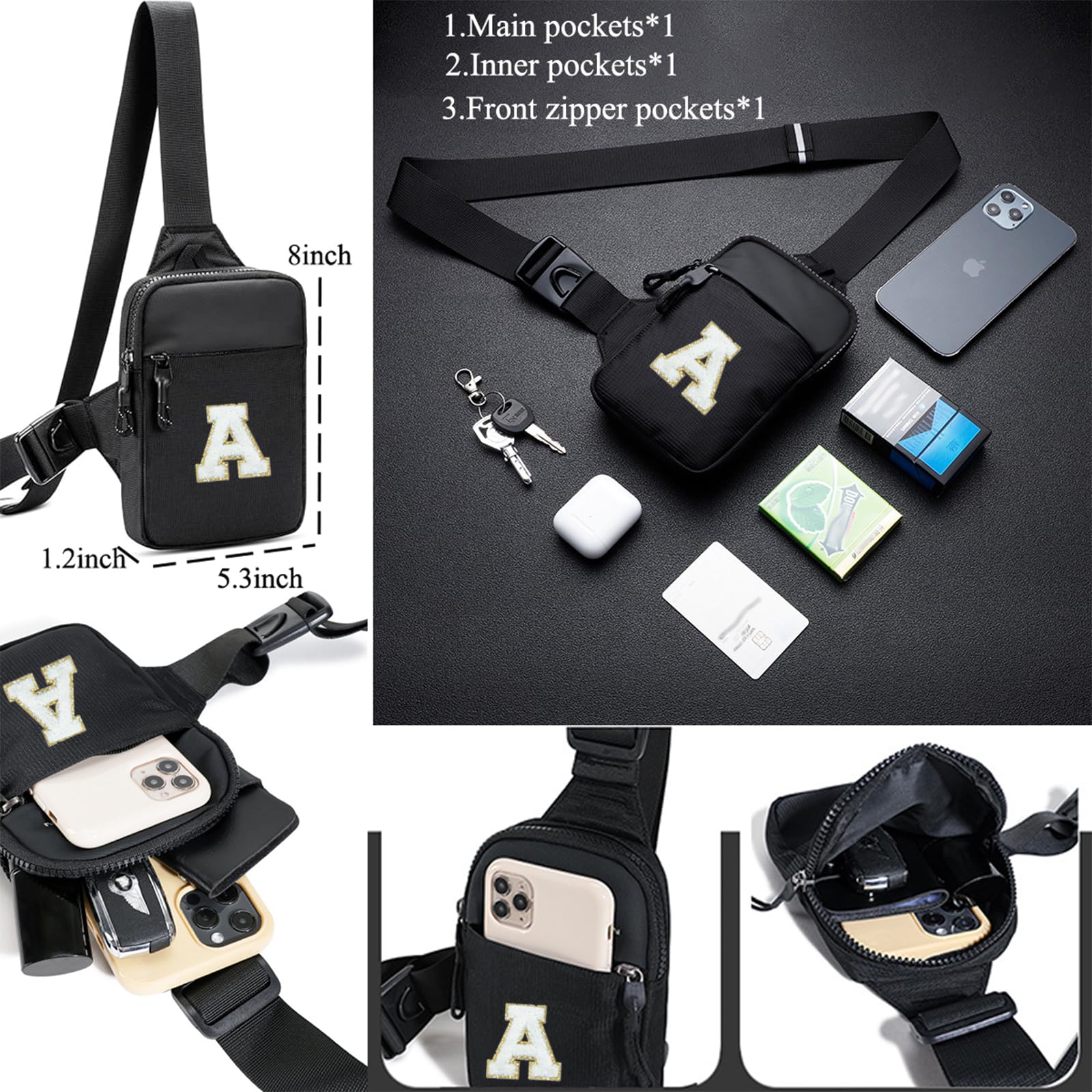 Vpoofree Mini Sling Bag for Men Crossbody,Small Chest Bag Casual Trendy Waterproof Lightweight Phone Crossover Daypack (Small sling bag-E)