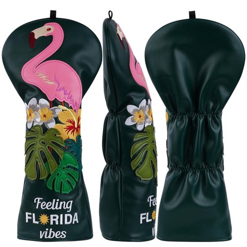 LZFAN Golf Club Head Covers Driver Fairway Wood Hybrid Golf Club Headcover Leather Protector Heavy Embroidered Colorful Jellyfish (Flamingo)