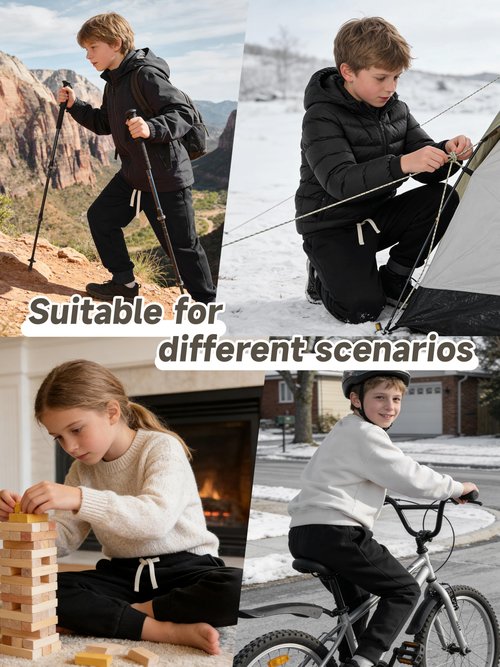 Aocku Warm Sherpa Boys Girls Sweatpants, Fleece Lined Winter Jogger Pants with Pockets Drawstring for Unisex Kids Black L