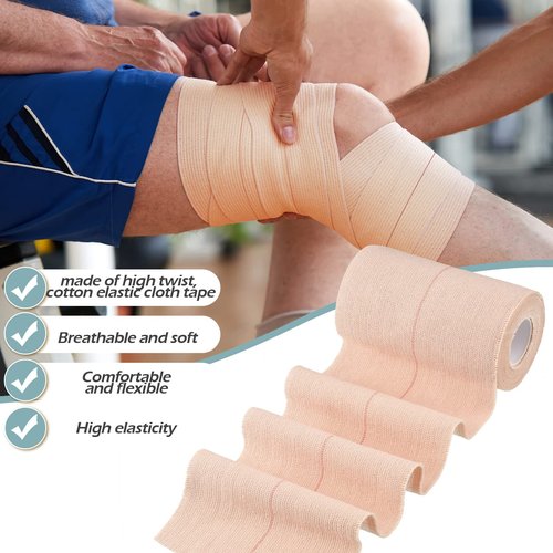 Nuanchu 2 Rolls Adhesive Elastic Tape Bandage Wrap Flexible Stretch Bandages for Sports Ankle, Knee and Wrist Pet Vet Horses Wrap(4 Inch Wide,Apricot)