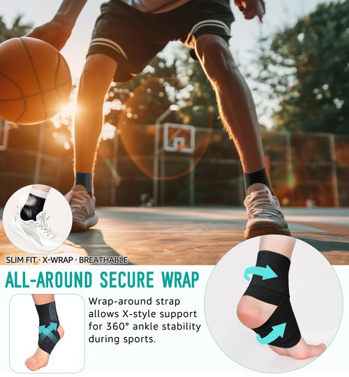 HiRui Ankle Support Brace for Men & Women, Adjustable Compression Strap for Sprains, Plantar Fasciitis, Achilles Tendonitis, Running, Workout, Sports – Fits Left & Right Foot (1, Black, Large)